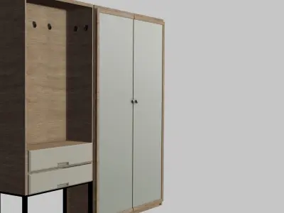Wardrobe with two doors and drawers 3D model