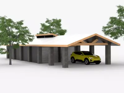 Modern Carport and Storage Unit Low-poly 3D model