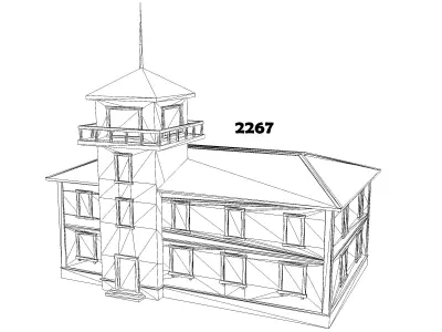 Houses - Game Ready building with water tower Low-poly 3D model