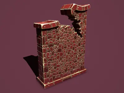 Fantasy wall 1 broken Low-poly 3D model