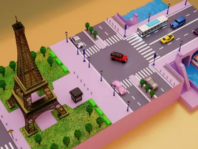Eiffel Tower Square Low-poly 3D model