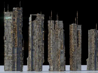 High Quality Cyberpunk Sci fi City Buildings  Low-poly 3D model