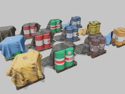 Covered barrels big pack Low-poly 3D model