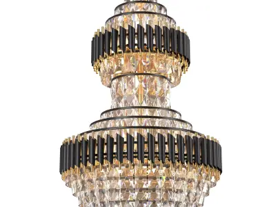 Black Geminus Long Crystal Double Height Chandelier 3D model