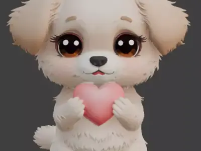 Puppy with Pink Heart 3D Character  Low-poly 3D model