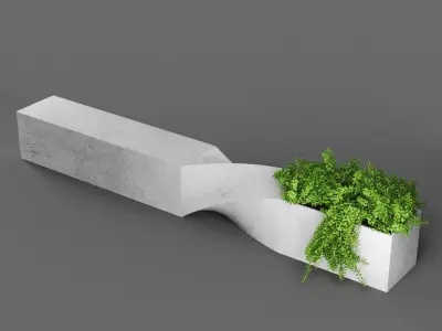 bench854 concrete planter with plants in it 3D model