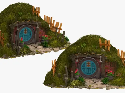 Old Hobbit House in the Hill V-Ray Fur  high-poly 3D model