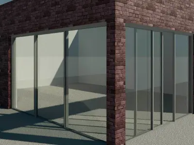 3 Panel Middle Sliding Balcony Door 3D model