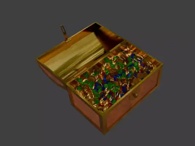 Gold Treasure Chest With Coins and Gems 3D model