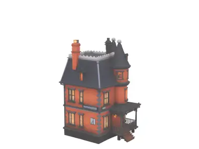 Intricate 3D Haunted House Model with Turrets 3D model