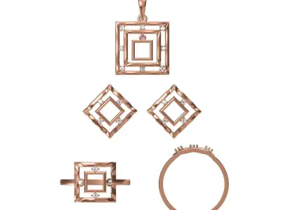 Light Minimalist Diamond Ring Earrings Pendant Set 3D print model