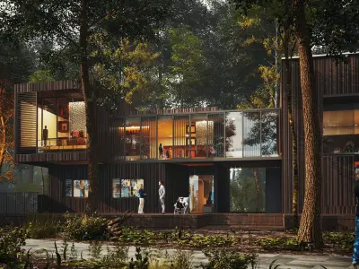 Modern Forest House Architecture Exterior 3D Model Low-poly 3D model