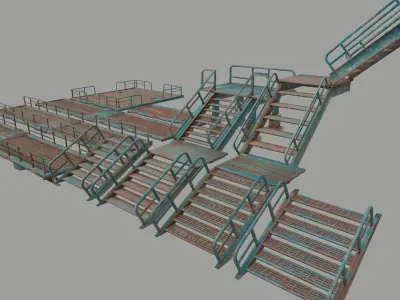 stairs set of metal Low-poly 3D model