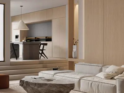 Living Room with Workspace Scene in Native Blend File 3D model