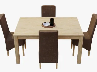 Dining Set wooden table and chairs 3D model