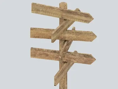 Signpost6 wooden stick with cross Low-poly 3D model
