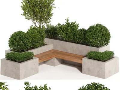 Urban Furniture with plant-set 03 3D model
