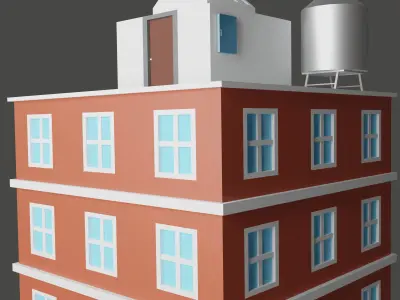 American-style building Low-poly 3D model