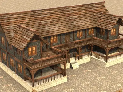 3d medieval house low poly old village Low-poly 3D model
