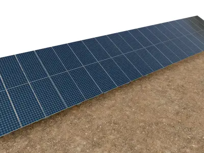 Lowpoly Ground Mounted Solar Panels-20 Rows of PV Modules Low-poly 3D model