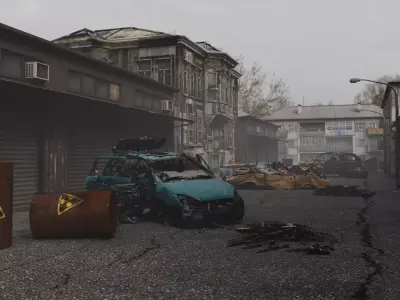 3D Post War Ruined street Low-poly 3D model