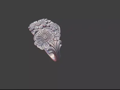 Feminine Floral Ring Silver Jewelry 3D Model 3D print model