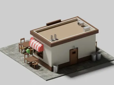 Cafe Low Poly 3D Model Low-poly 3D model