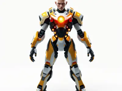 Futuristic Cyber Warrior Rigged and Animated Low-poly 3D model