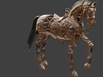 Steampunk Mechanical Horse Automaton 3D Model Low-poly 3D model