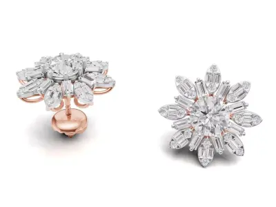 Pointer Diamond Studs With Baguette Cluster Light Wt 3D print model