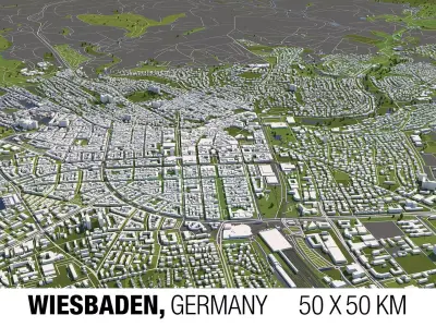 Wiesbaden Germany 50x50km 3D City Map 3D model
