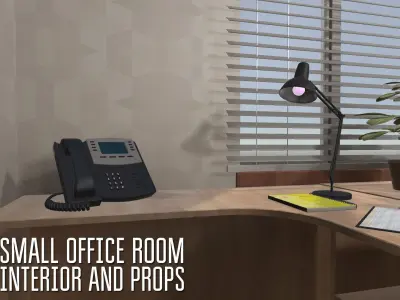 Small office room - interior and props Low-poly 3D model