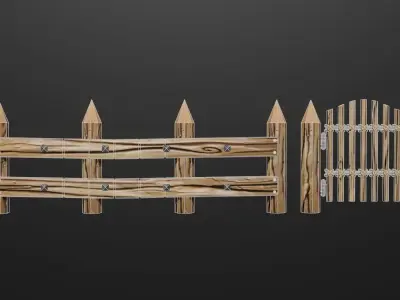 Fance and gate set Low-poly 3D model