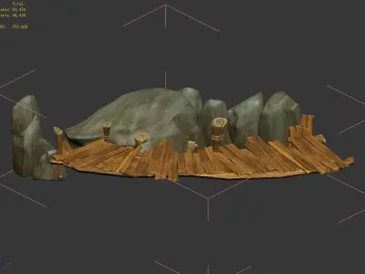Broken - Wooden Bridge - Stone 03 3D model