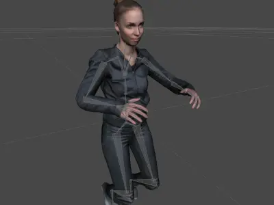 Girl in shiny black outfit Rigged Low-poly 3D model