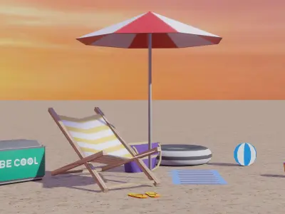 Low poly Beach Set Game Ready two palm trees in desert Low-poly 3D model