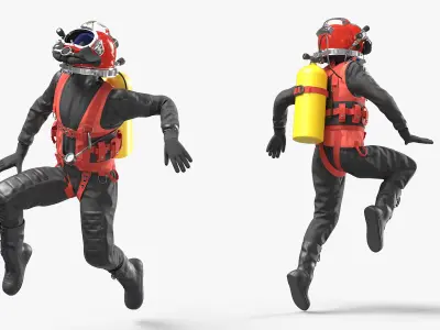  Commercial Diving Suit with Helmet and Air Tank Rigged 