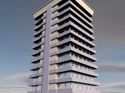 12-Storey Residential Building 3D Model Low-poly 3D model