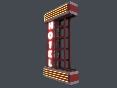 Neon Hotel Sign 3D Model Low-poly 3D model