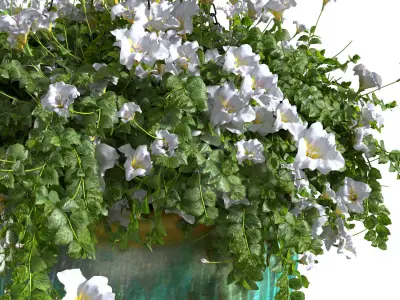 Hanging basket flowerpot rattan pot with flowers 3D model