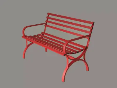 Red painted metal bench 3d model Low-poly 3D model