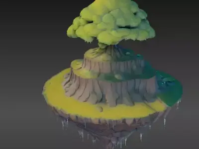 Island Fantasy Background Scene 3D Model for Animation Low-poly 3D model