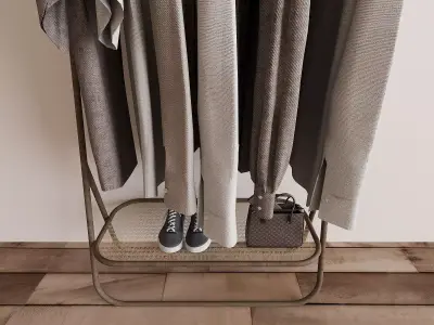 Modern Wood Clothes Rack 3D Model 3D model