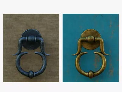 Door Handle 6 - Brass and Iron Materials 3D model