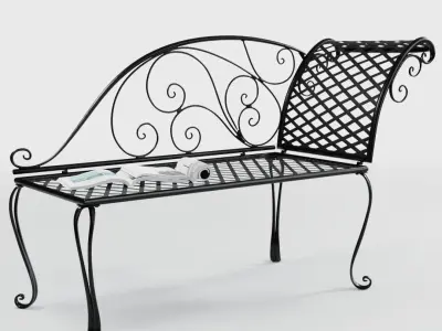 Exterior Metal Garden Bench  Low-poly 3D model