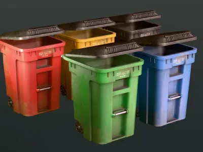 Trash Bin Game Asset - Openable Lid  Low-poly 3D model