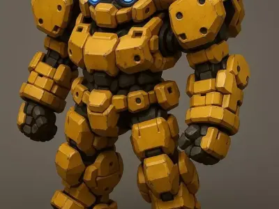 Cute Yellow Mech 3D Model Blue Eyes Blocky Chibi Design Low-poly 3D model