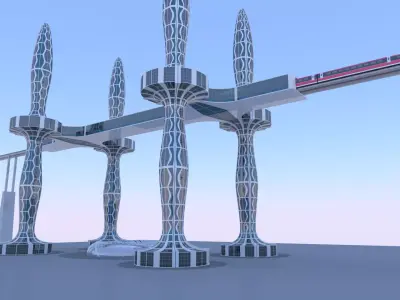Future skyscrapers with maglev station 3D model