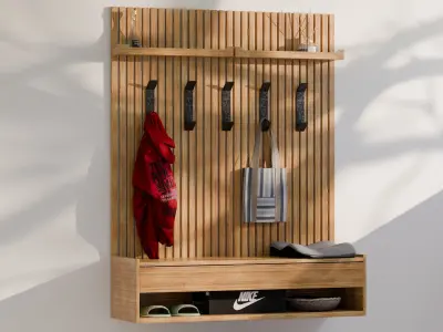 Modern Minimalist Batten Oak Shoes Storage  and Panel 3D Model Free 3D model