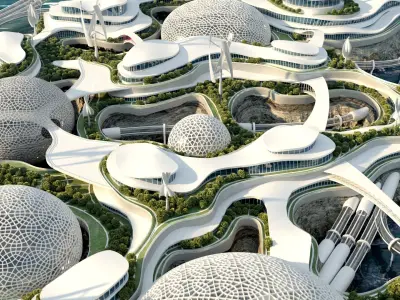  Future City Bionic architecture Eco energy concept vrat animated 